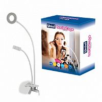 Светильник светодиодный с диммером и штативом для телефона Uniel ULK-F51 8Вт IP20 Белая фото Светильник светодиодный с диммером и штативом для телефона Uniel ULK-F51 8Вт IP20 Белая картинка